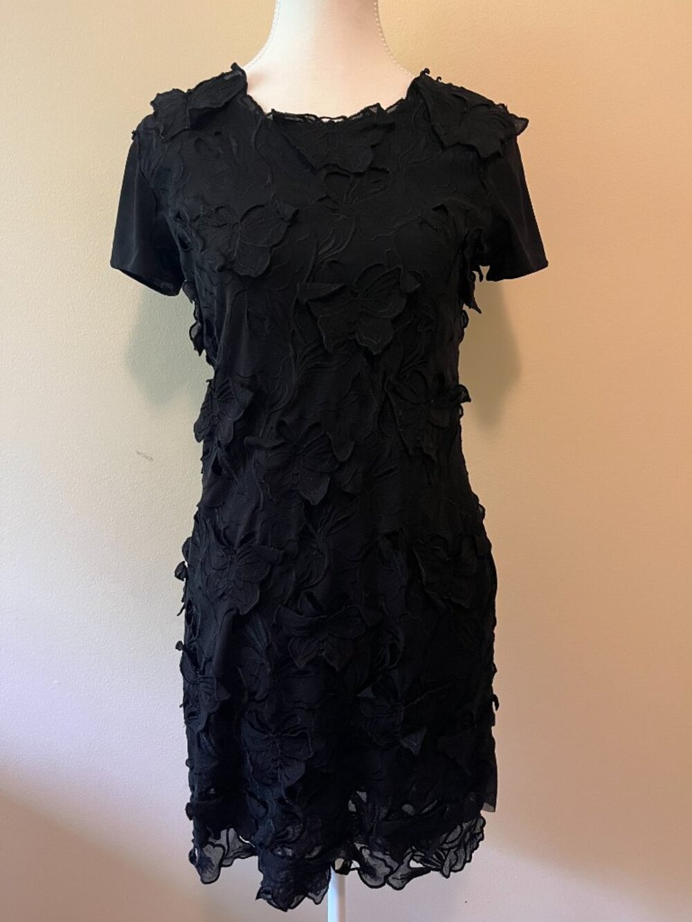 VINTAGE 90s VIVIENNE TAM Dress - Petite/S, Butterfly Floral Applique, Black, Y2K